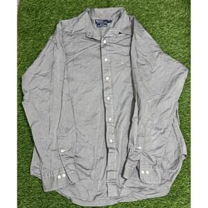 Polo Ralph Lauren Andrew Men 17 34/35 Long Sleeve‎ Button Up Two-Ply Cotton Gray